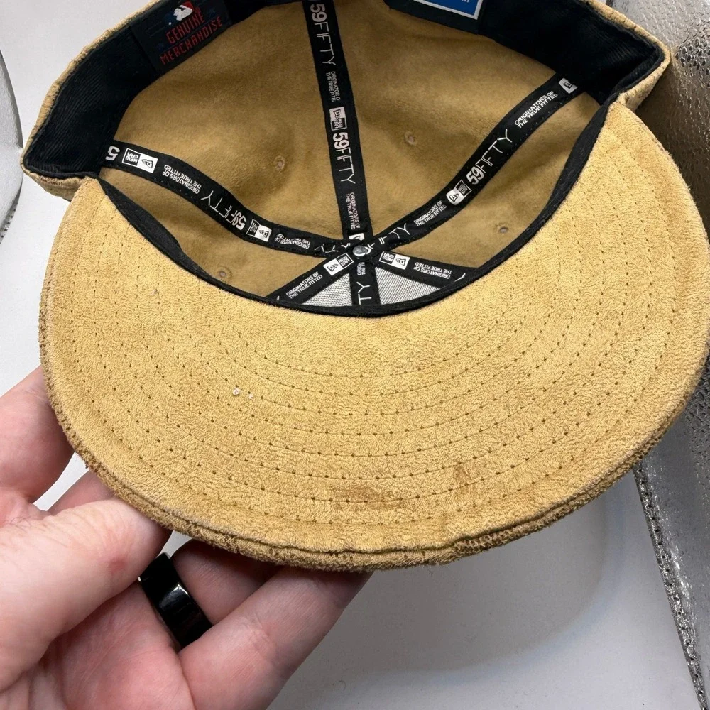 New Era 59FIFTY Los Angeles Angels Hat Tan Monogram Faux‎ Suede Fitted 7 5/8